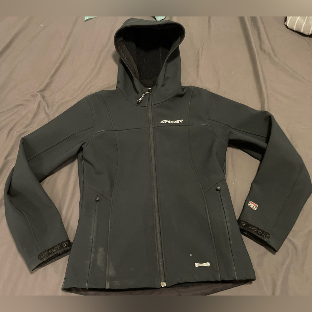 Spyder Ski Jacket Fleece Lined Snow Skirt XTL Women’s Medium / 8 Black Hood READ
